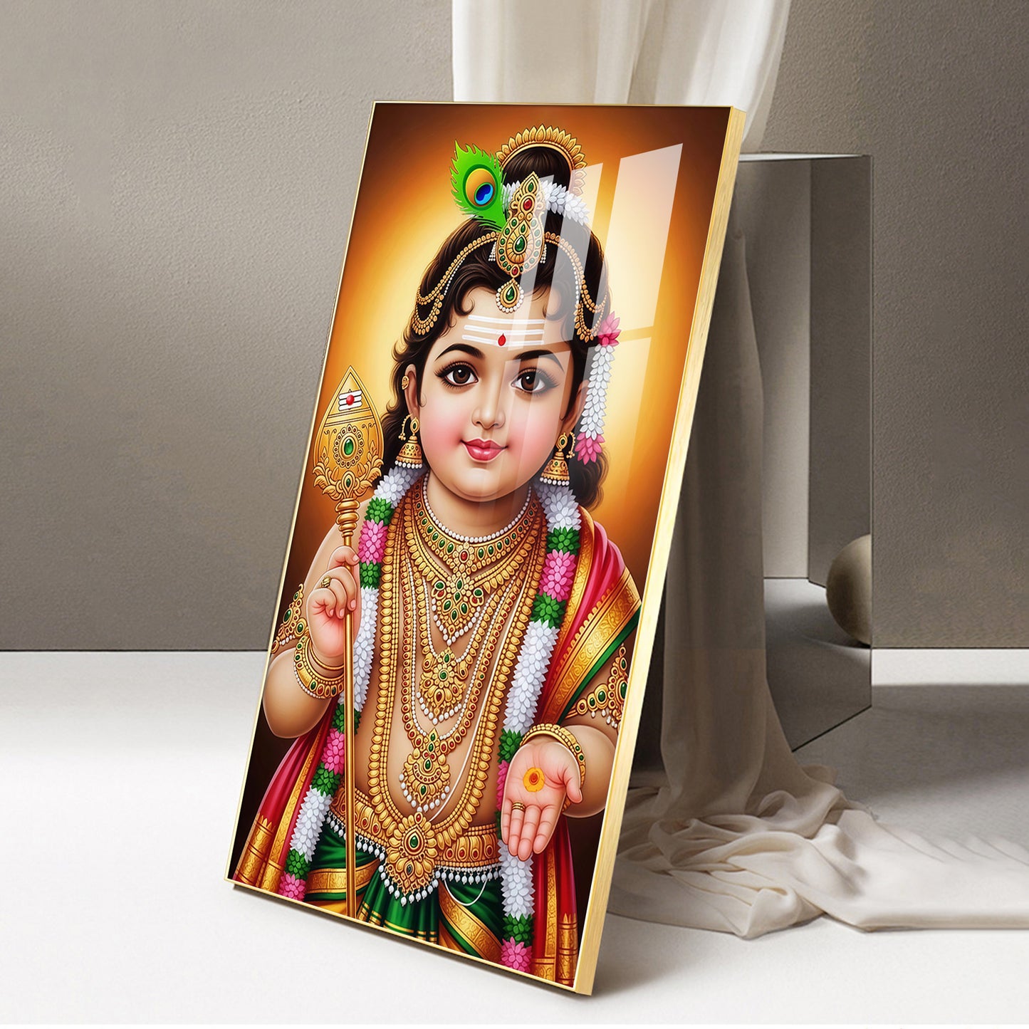 Little Lord Murugan Glass Finish Vertical Wall Art