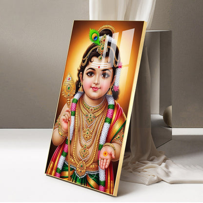 Little Lord Murugan Glass Finish Vertical Wall Art
