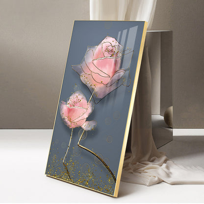 Floral Elegance Glass Finish Vertical Wall Art