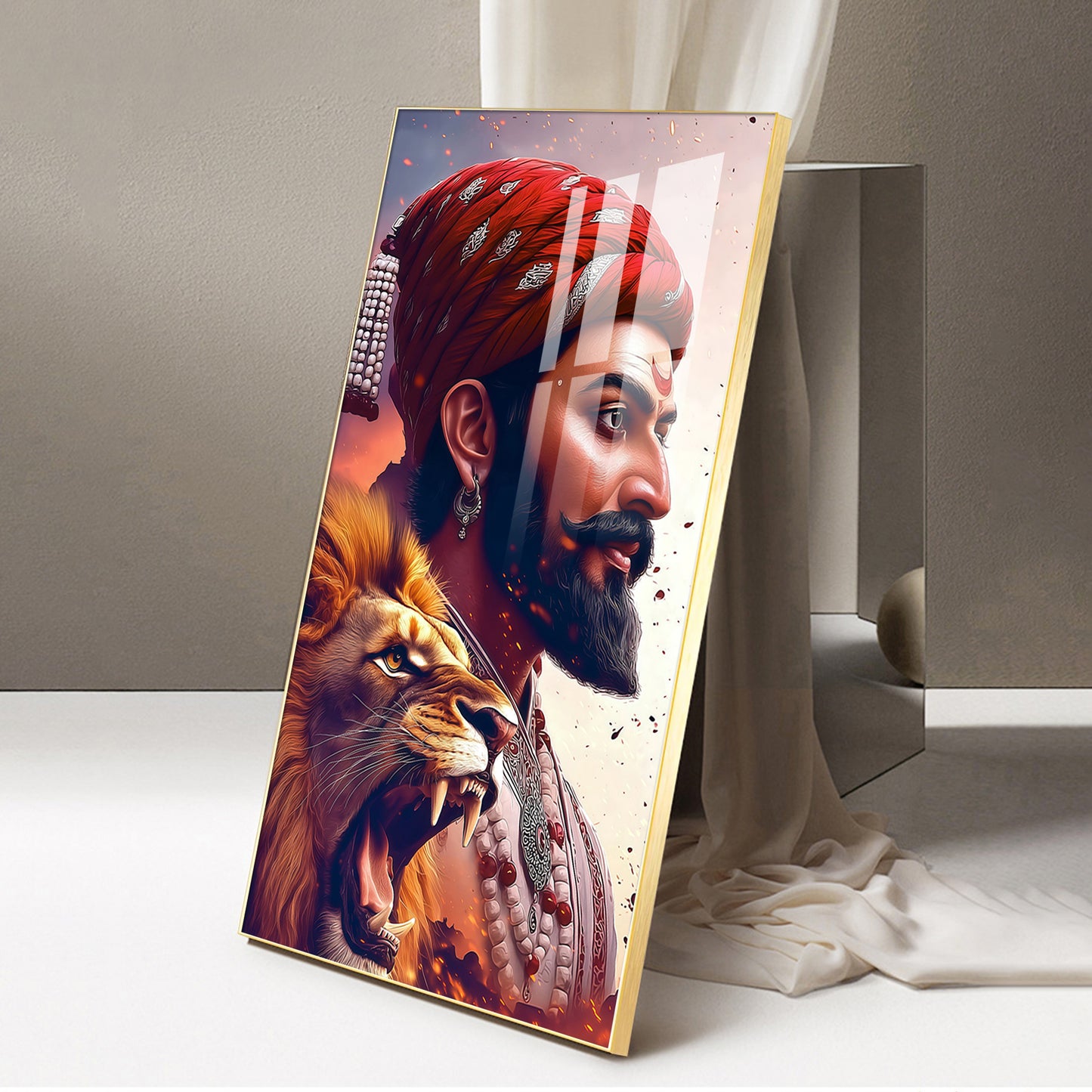 Jai Shivaji Maharaj Glass Finish Vertical Wall Art