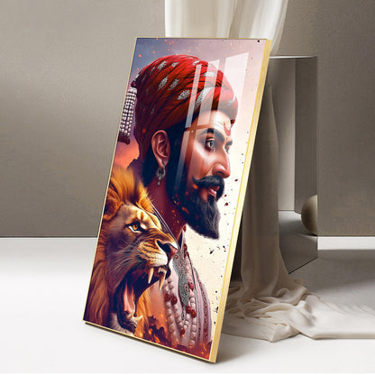 Jai Shivaji Maharaj Glass Finish Vertical Wall Art