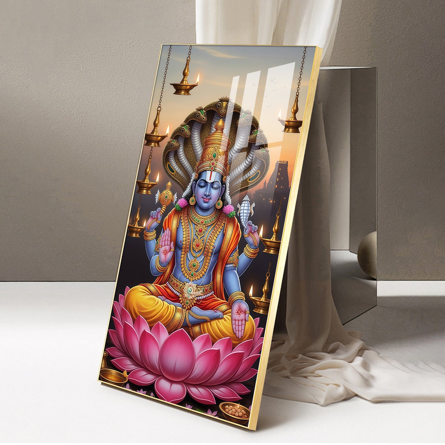 Shri Narayan Glass Finish Vertical Wall Art