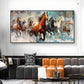 Running Horses Vastu Glass Finish Horizontal Wall Art