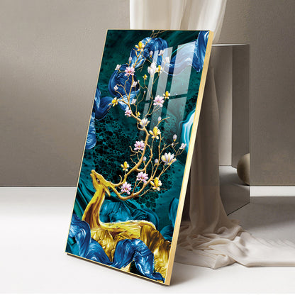 Deer’s Serenade Glass Finish Vertical Wall Art