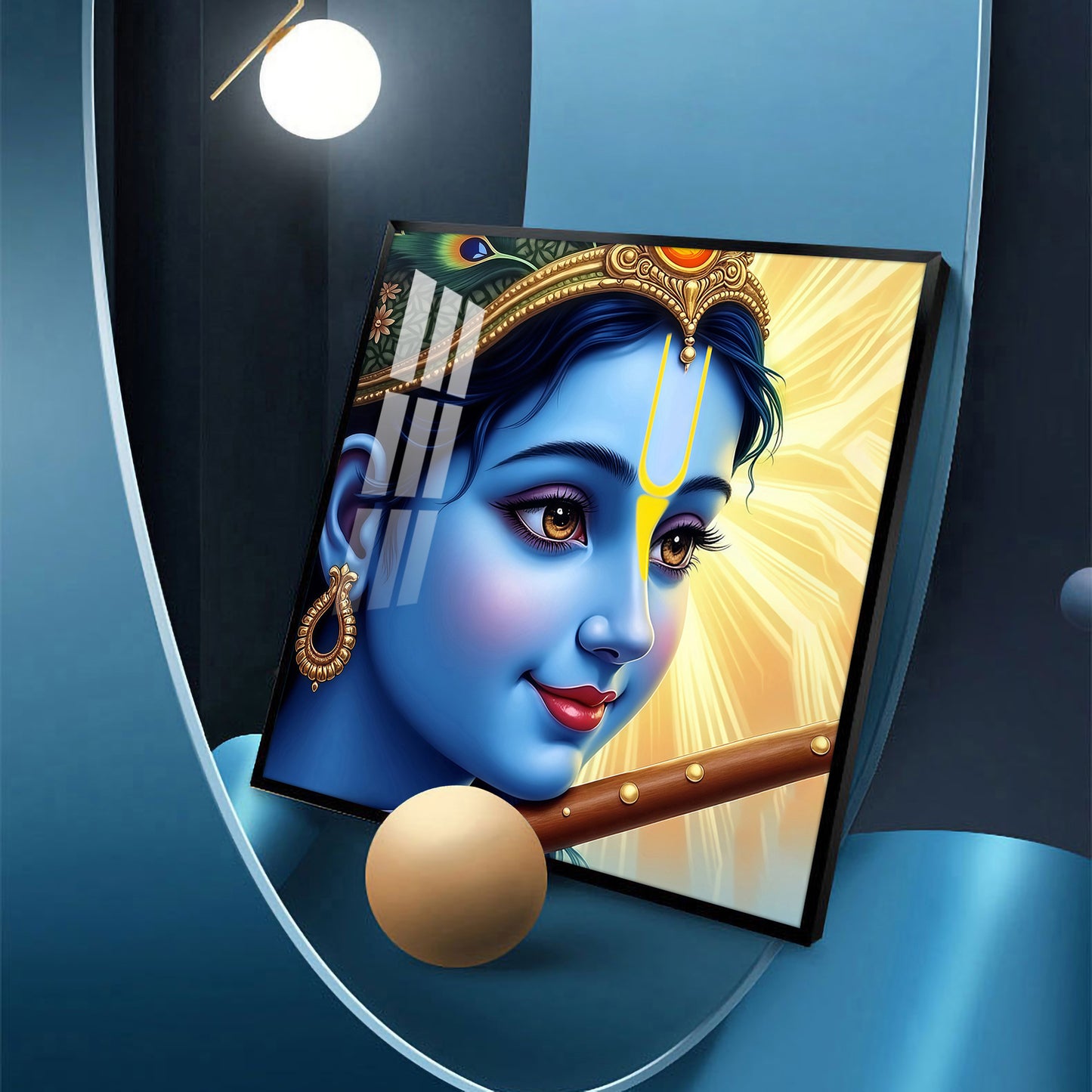 Shri Krishna Govind Glass Finish Square Wall Art