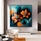 Orange and Blue Blossom Fusion Glass Finish Square Wall Art