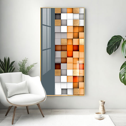 Multiple Abstract Blocks Glass Finish Vertical Wall Art