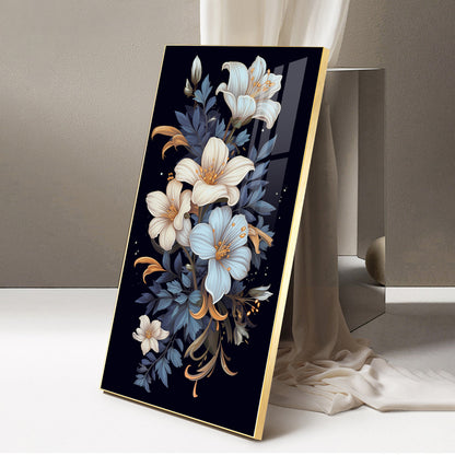 Obsidian Floral Glass Finish Vertical Wall Art