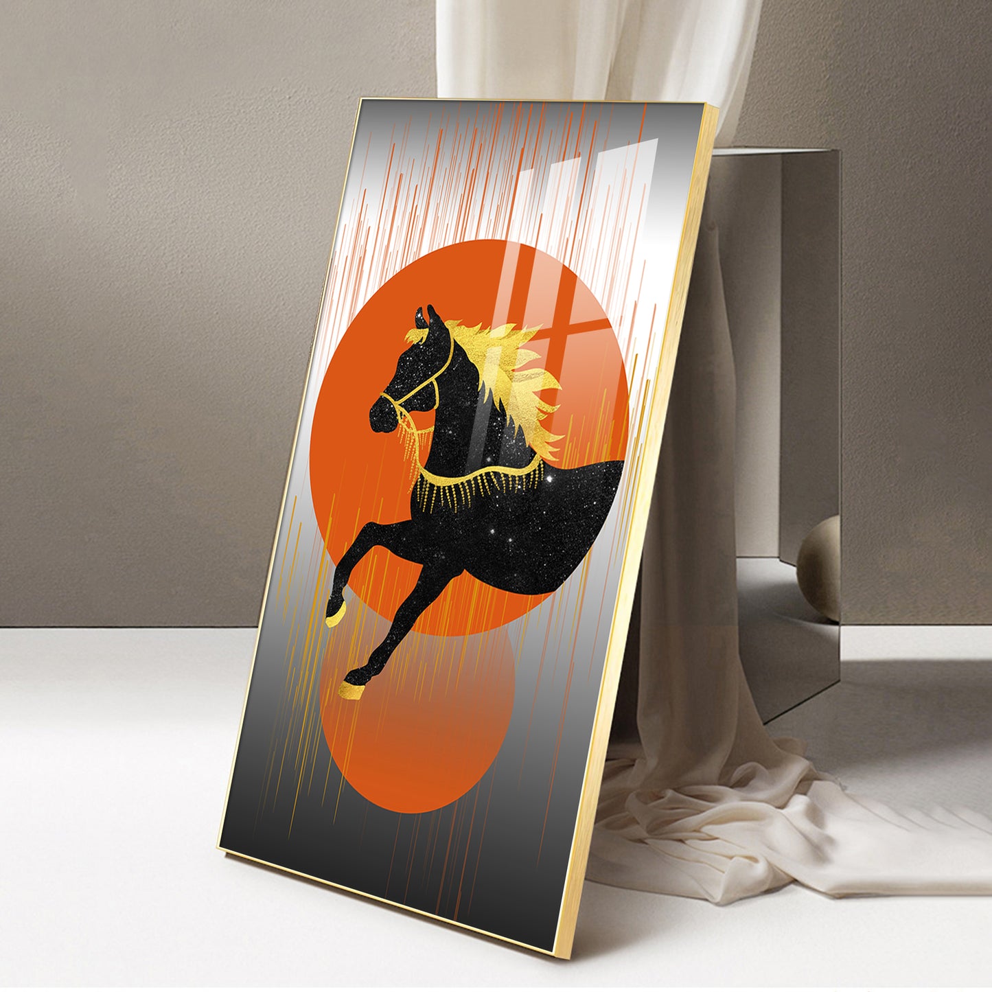 Dual Mane Horse Series Glass Finish Vertical Wall Art