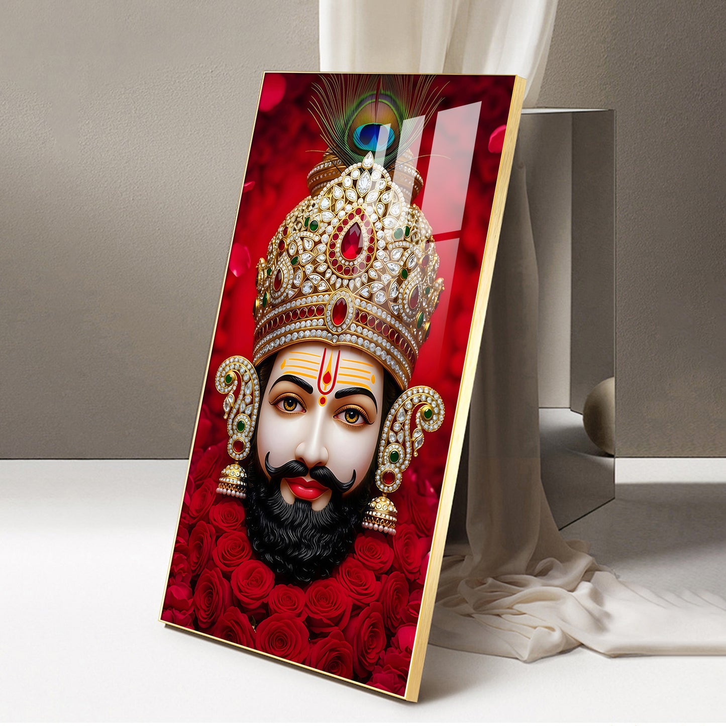 Shyam Baba Glass Finish Vertical Wall Art