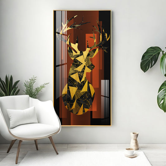 Abstract Deer Portrait Glass Finish Vertical Wall Art
