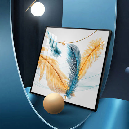 Radiant Blue and Yellow Plume Glass Finish Square Wall Art