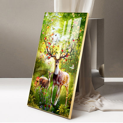 Majestic Deer Glass Finish Vertical Wall Art