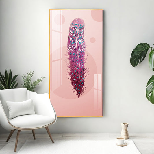 Pink Plume Glass Finish Vertical Wall Art