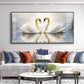 Two White Swan Glass Finish Horizontal Wall Art