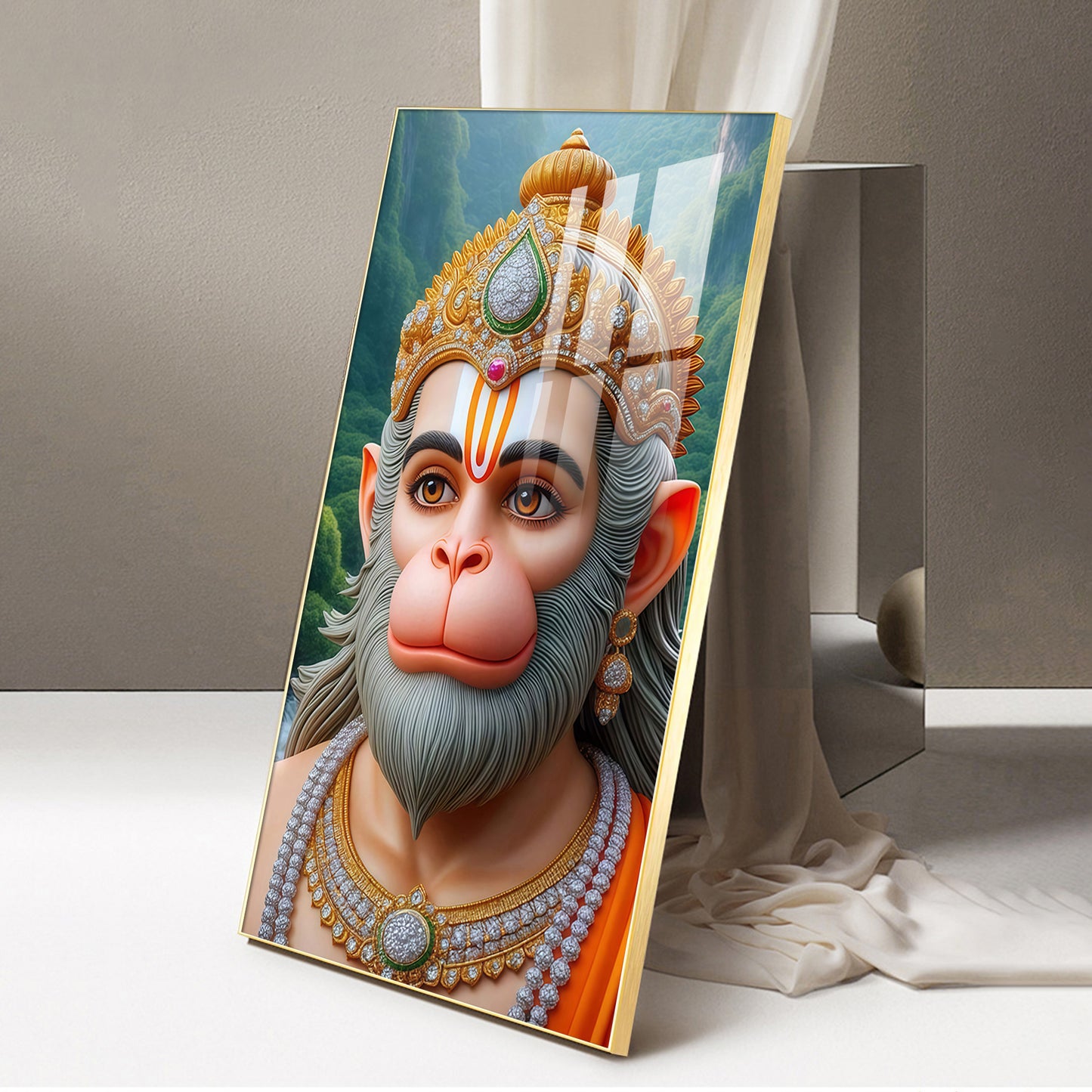 Bhakt Hanuman Glass Finish Vertical Wall Art