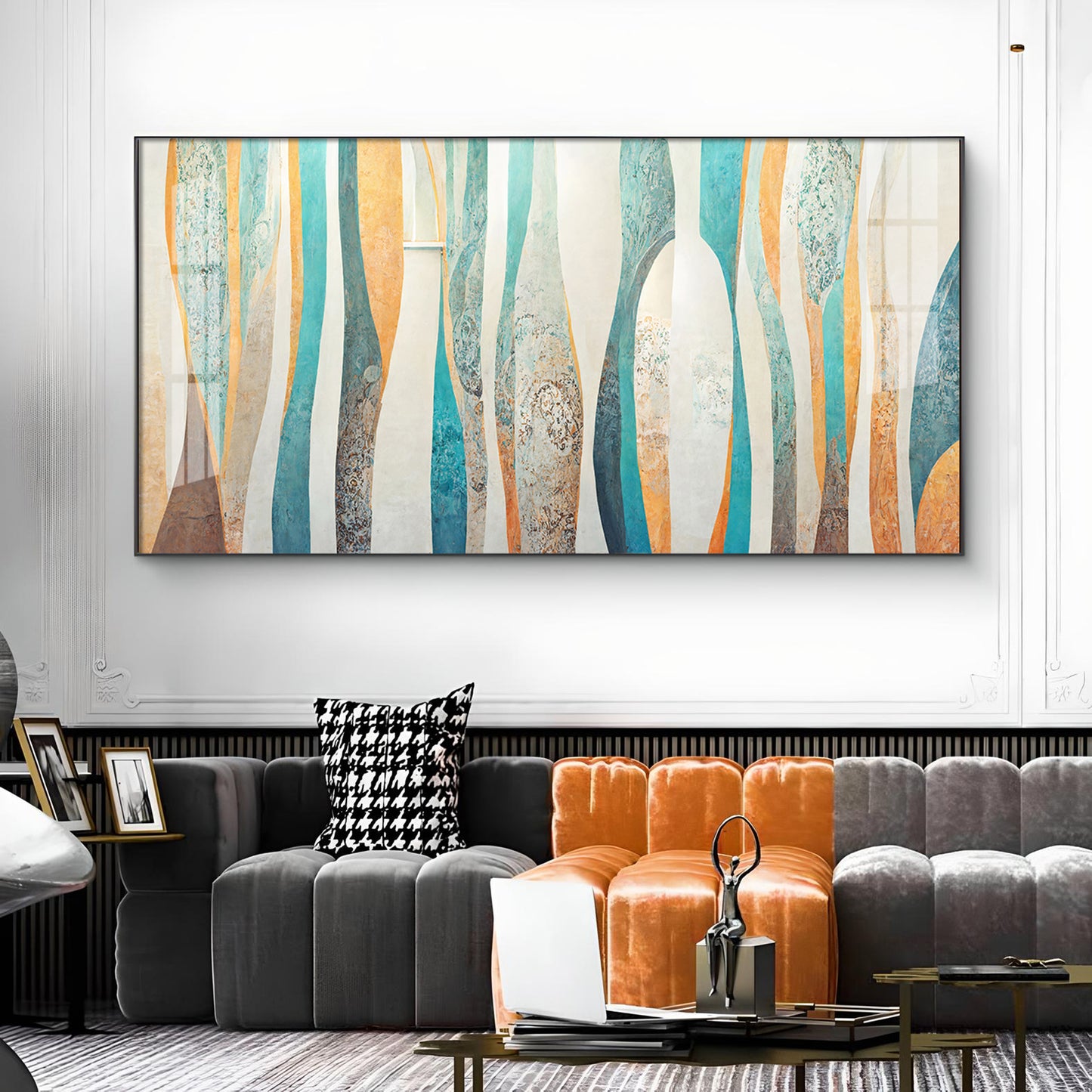 Abstract Colorfall Glass Finish Horizontal Wall Art