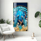 Peacock On Tree Branch Glass Finish Vertical Wall Art