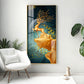 Golden Deer Jumping Glass Finish Vertical Wall Art