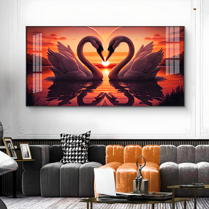 Swan In Vibrant Affection Glass Finish Horizontal Wall Art