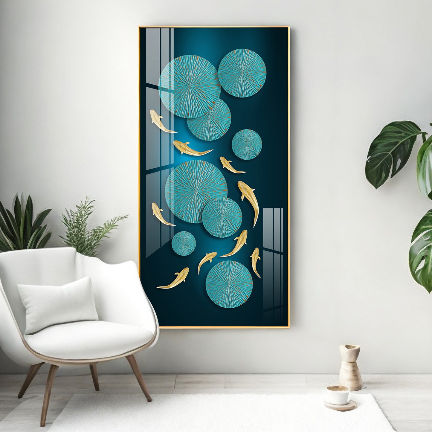 Azure Elegance Glass Finish Vertical Wall Art