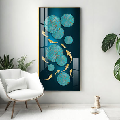 Azure Elegance Glass Finish Vertical Wall Art