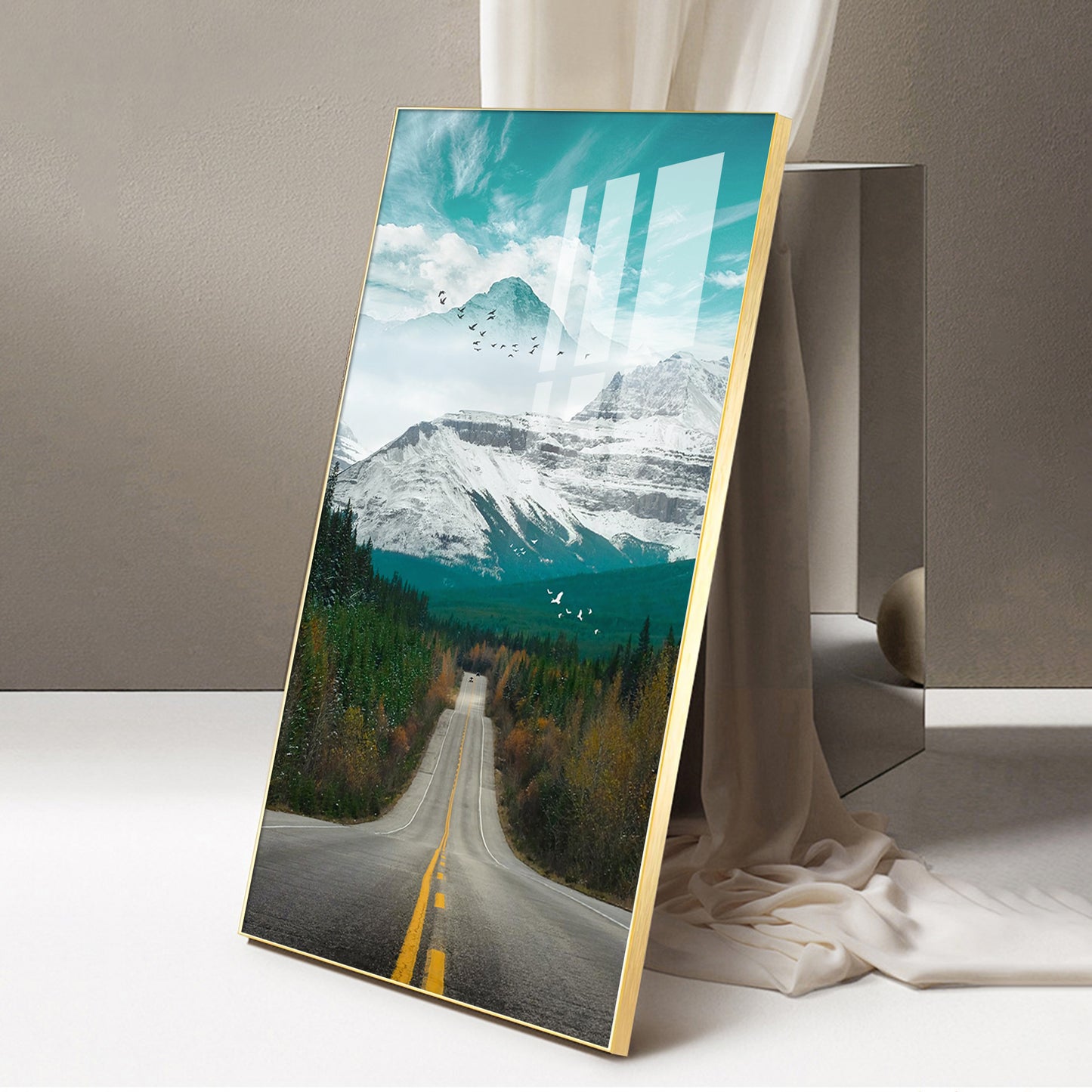 Nature's Gateway Road Glass Finish Vertical Wall Art