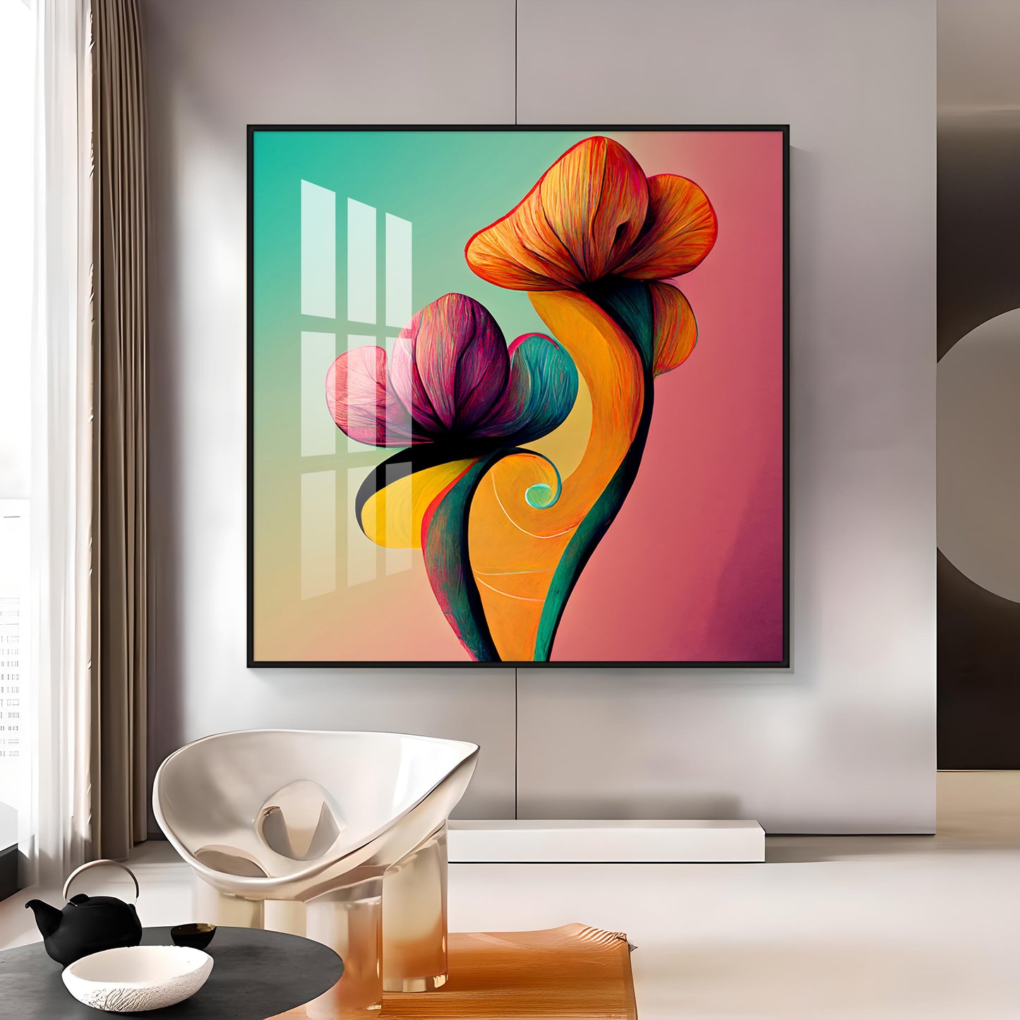 Radiant Petal Artistry Glass Finish Square Wall Art