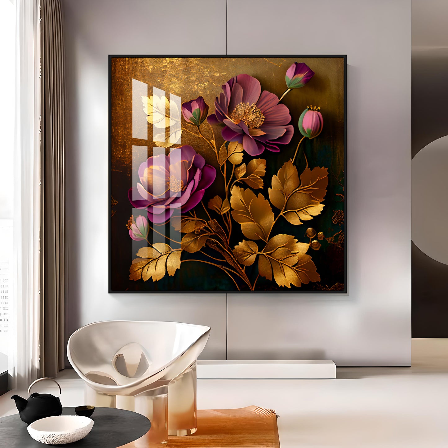 Petals in Harmony Glass Finish Square Wall Art