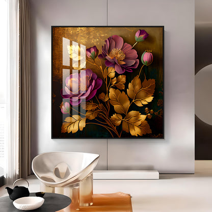 Petals in Harmony Glass Finish Square Wall Art