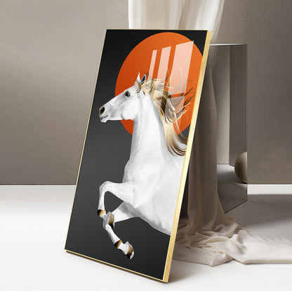 Jumping Horse With Blond Glass Finish Vertical Wall Art