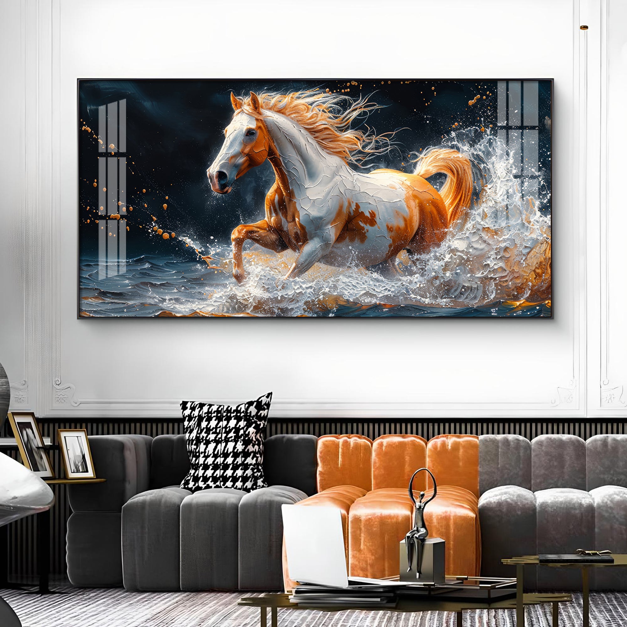 One Horse Running Glass Finish Horizontal Wall Art