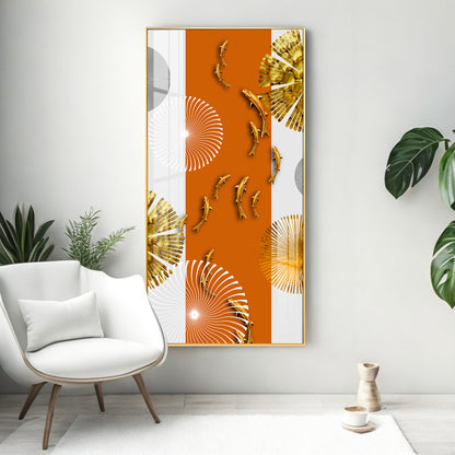 Orange And White Elegance Glass Finish Vertical Wall Art