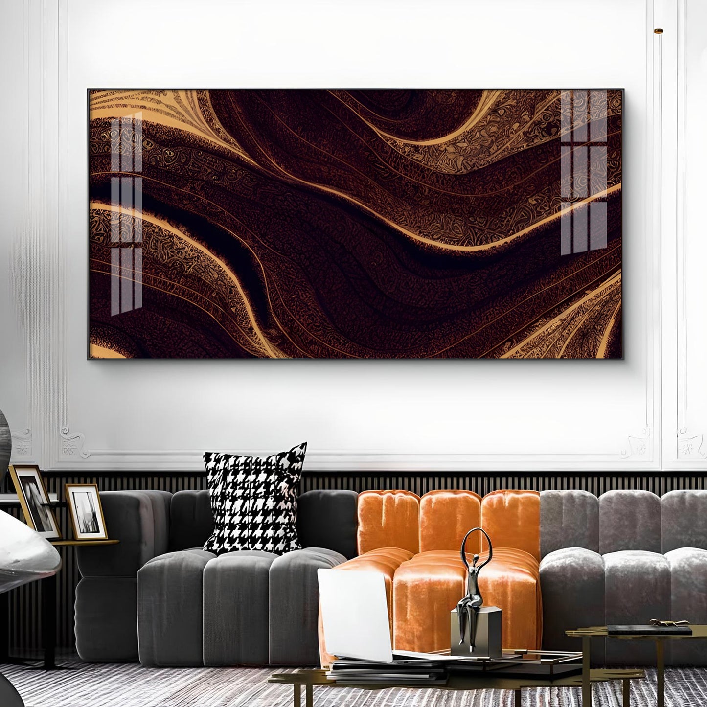 Golden Rhythm Wave Glass Finish Horizontal Wall Art