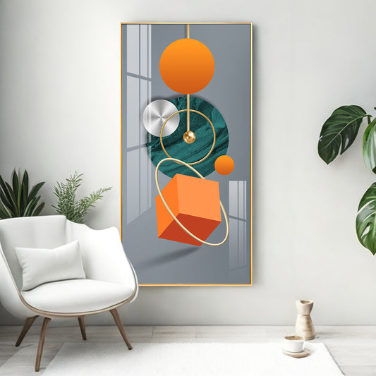 Orange Cube Glass Finish Vertical Wall Art