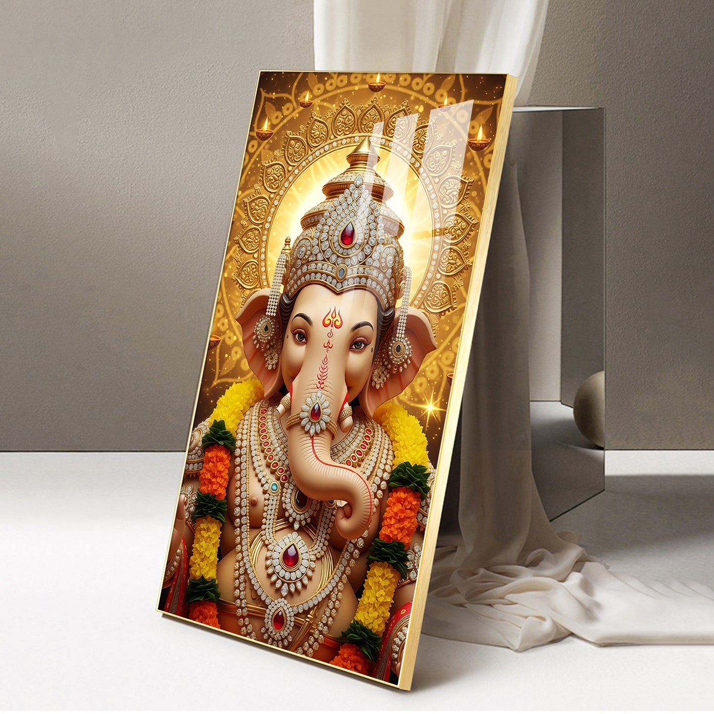 Jai Shri Ganpati Bappa Glass Finish Vertical Wall Art
