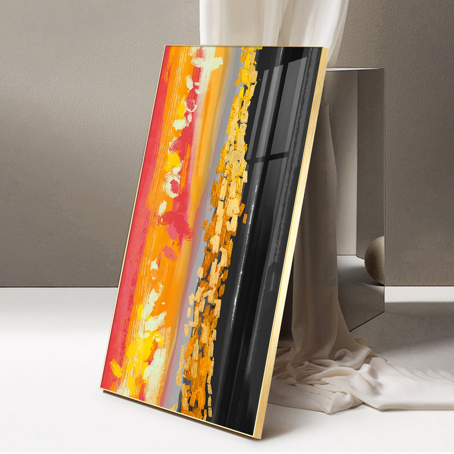 Fiery Essence Glass Finish Vertical Wall Art