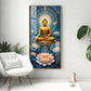 Meditating Buddha With White Lotus Glass Finish Vertical Wall Art