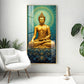 Golden Buddha's Energetic Wisdom Glass Finish Vertical Wall Art