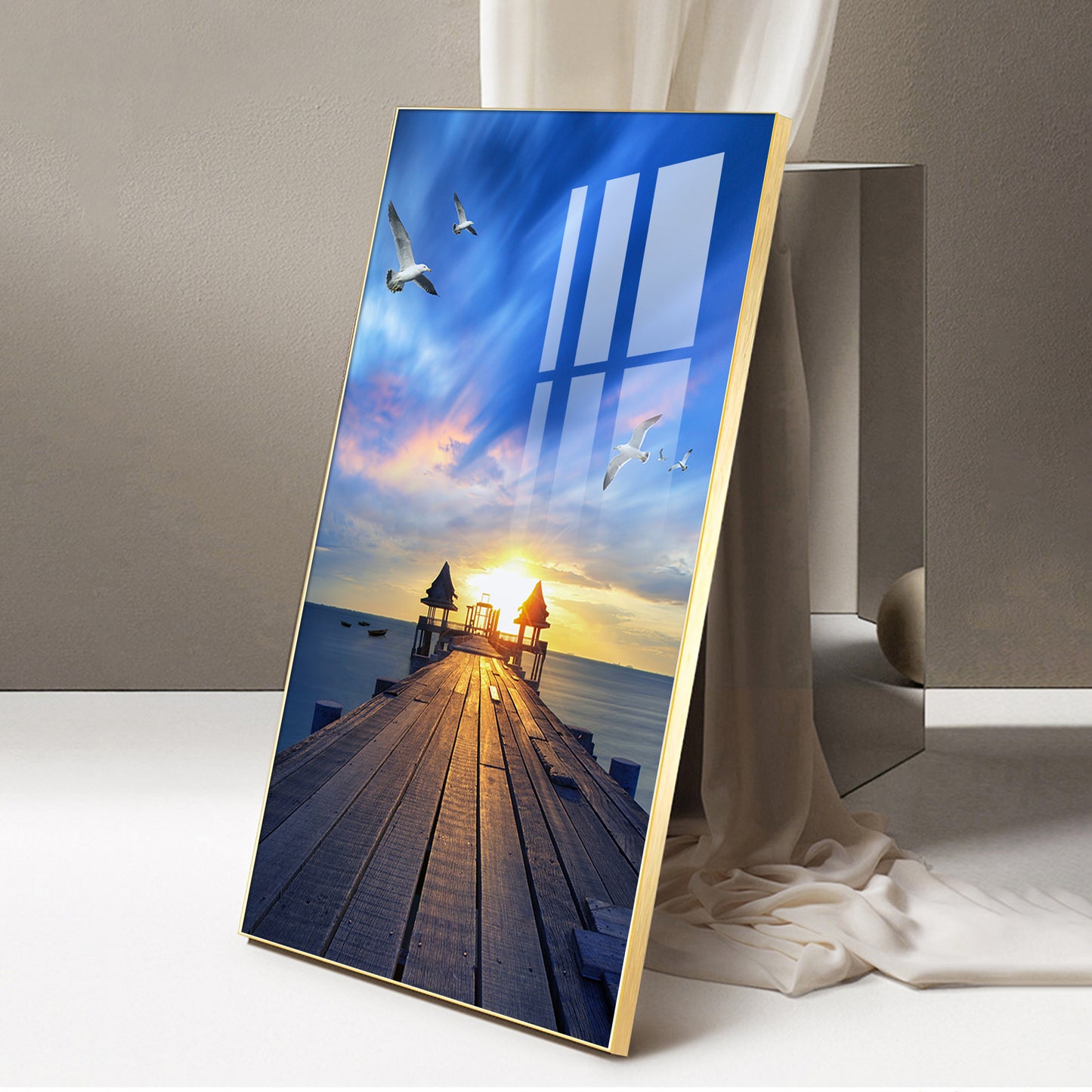 Seagull's Haven Glass Finish Vertical Wall Art