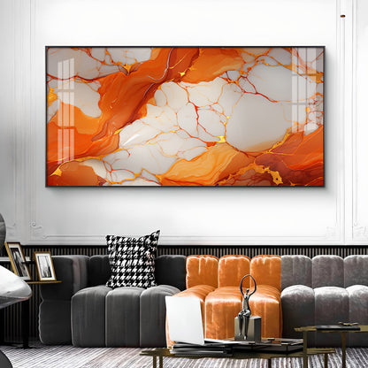 Marble Ink Orange Glass Finish Horizontal Wall Art