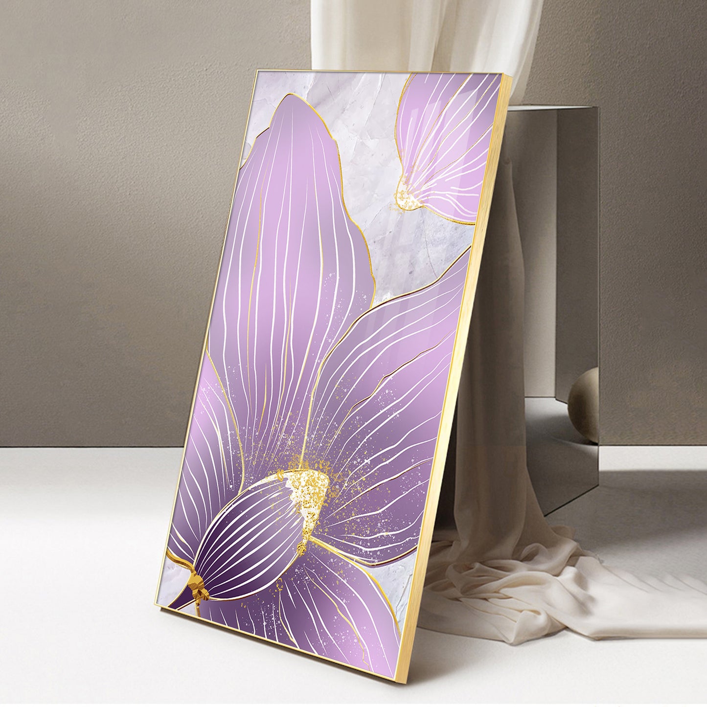 Purple Orchid Glass Finish Vertical Wall Art