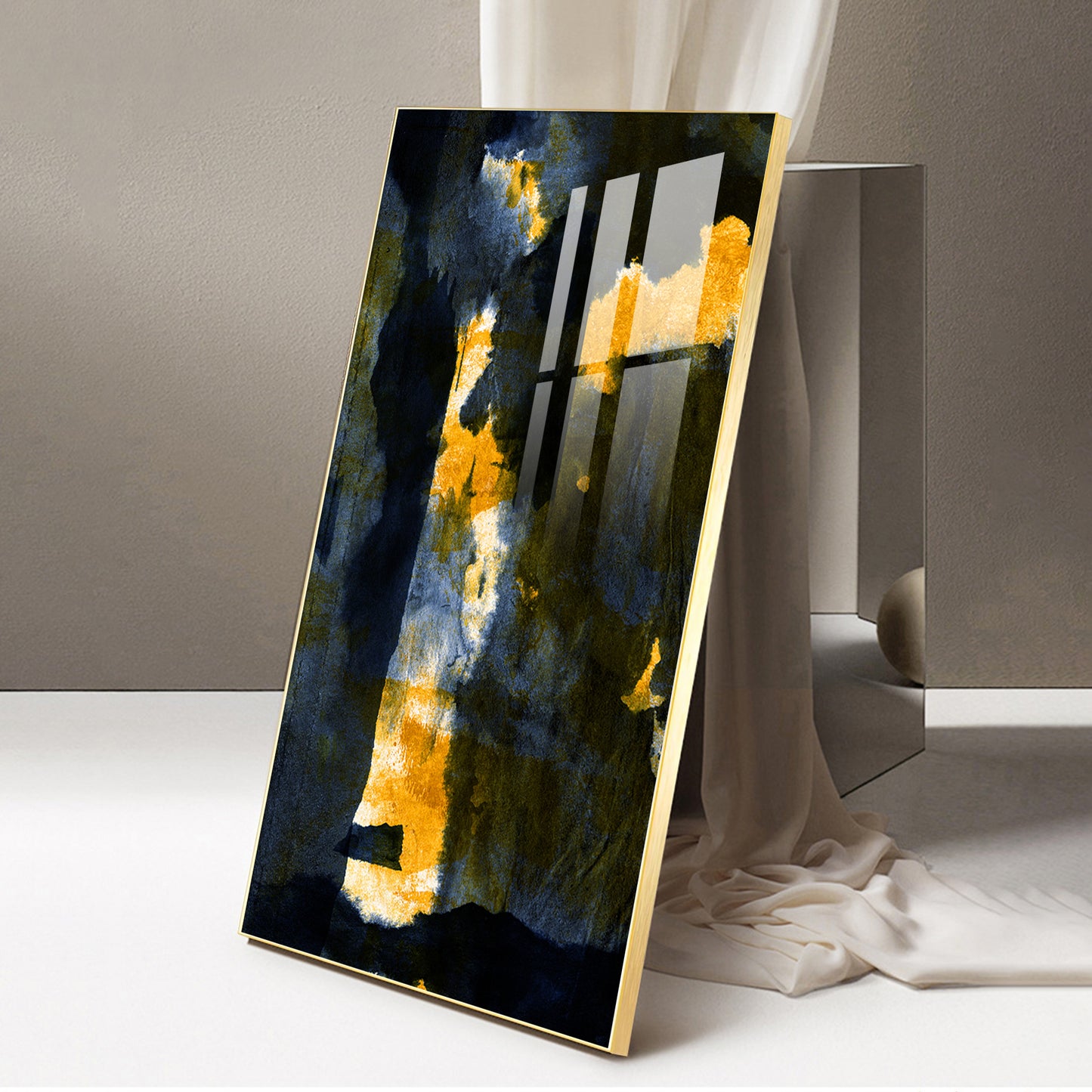 Golden Nightfall Glass Finish Vertical Wall Art