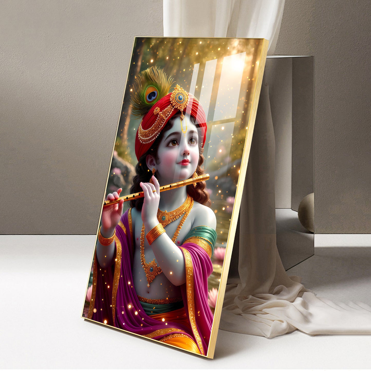 Bihari Ji Glass Finish Vertical Wall Art