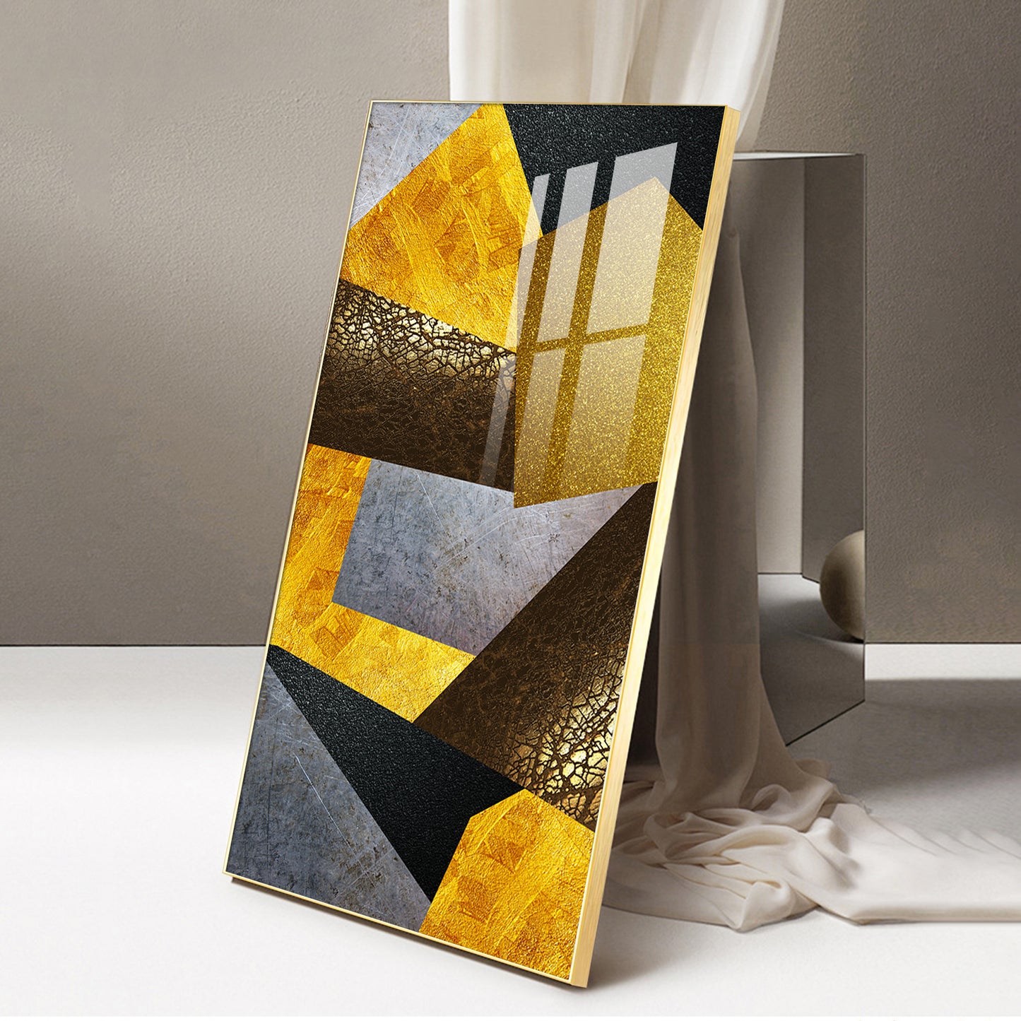 Black and Gold Abstract Vision Glass Finish Vertical Wall Art