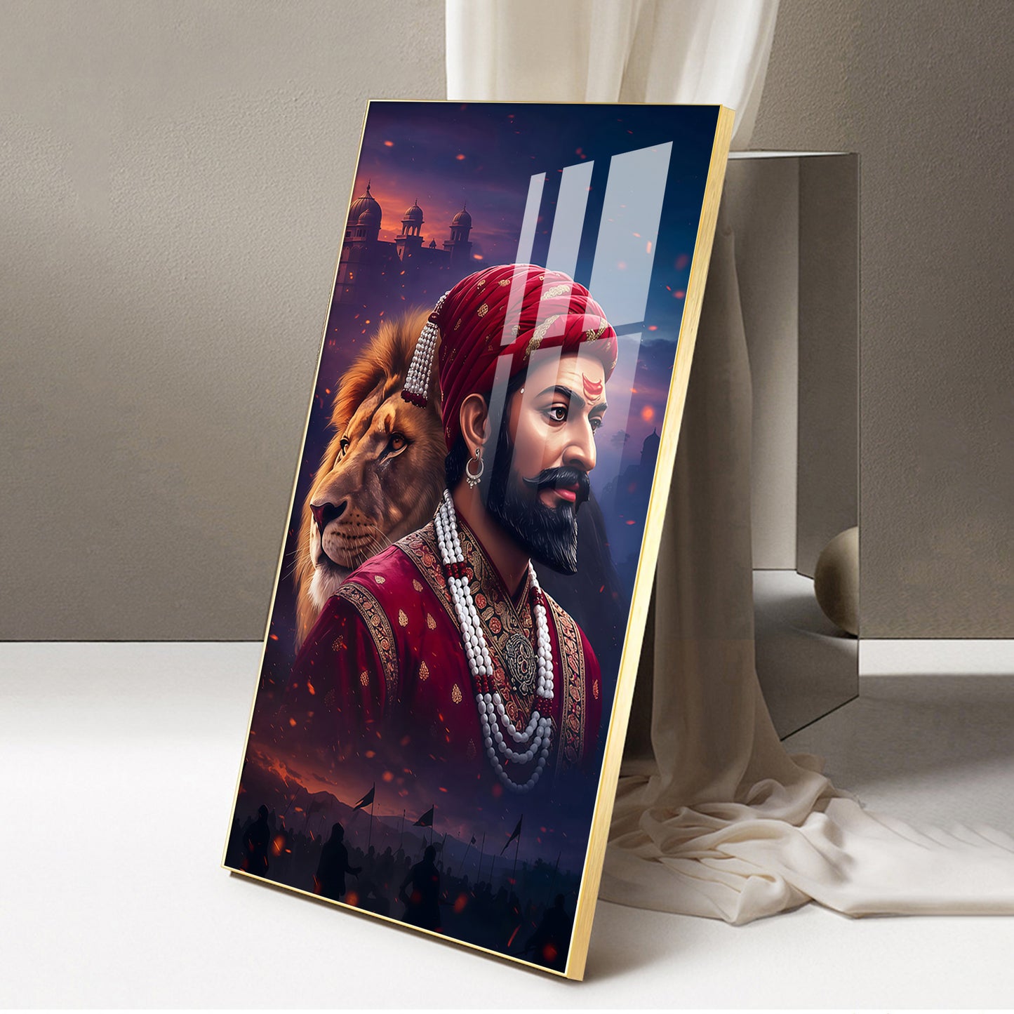 Real Warrior Chhatrapati Sambhaji Maharaj Glass Finish Vertical Wall Art
