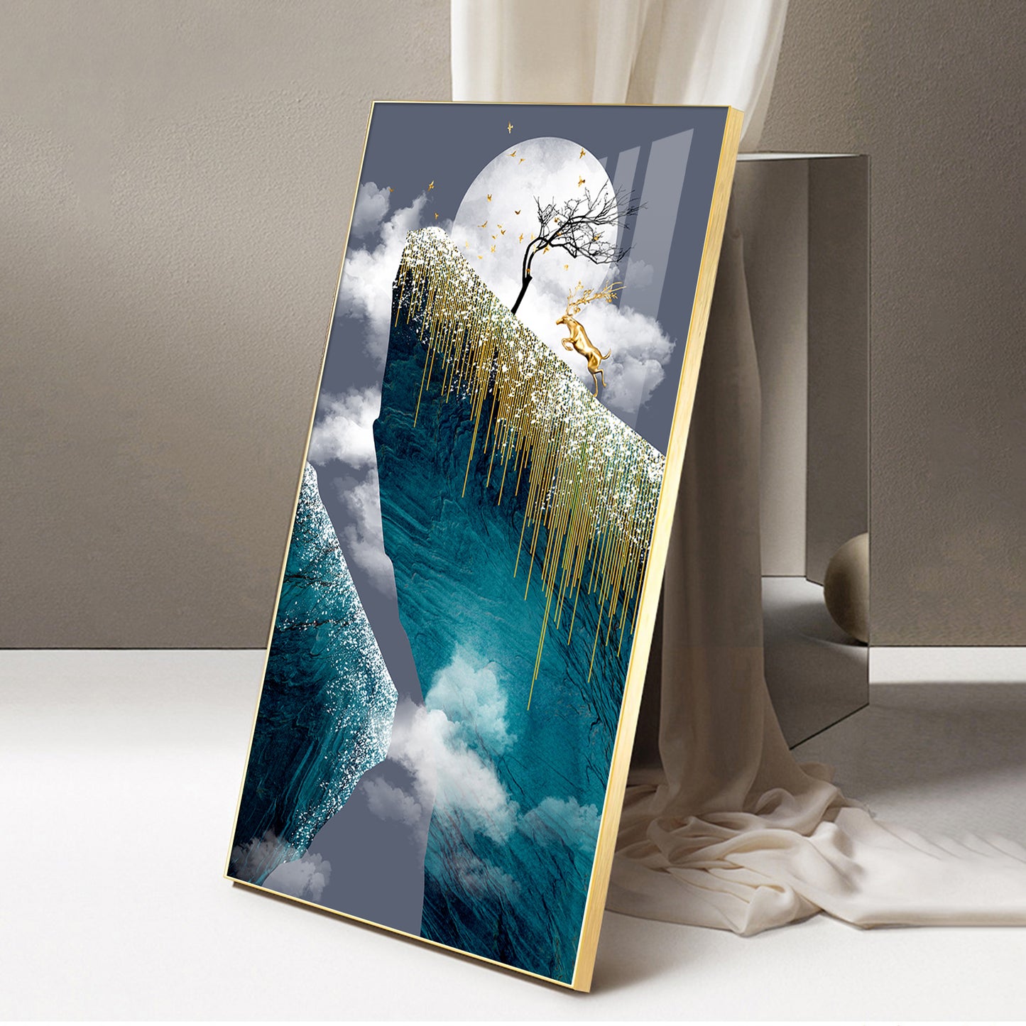 Frosted Heights Glass Finish Vertical Wall Art