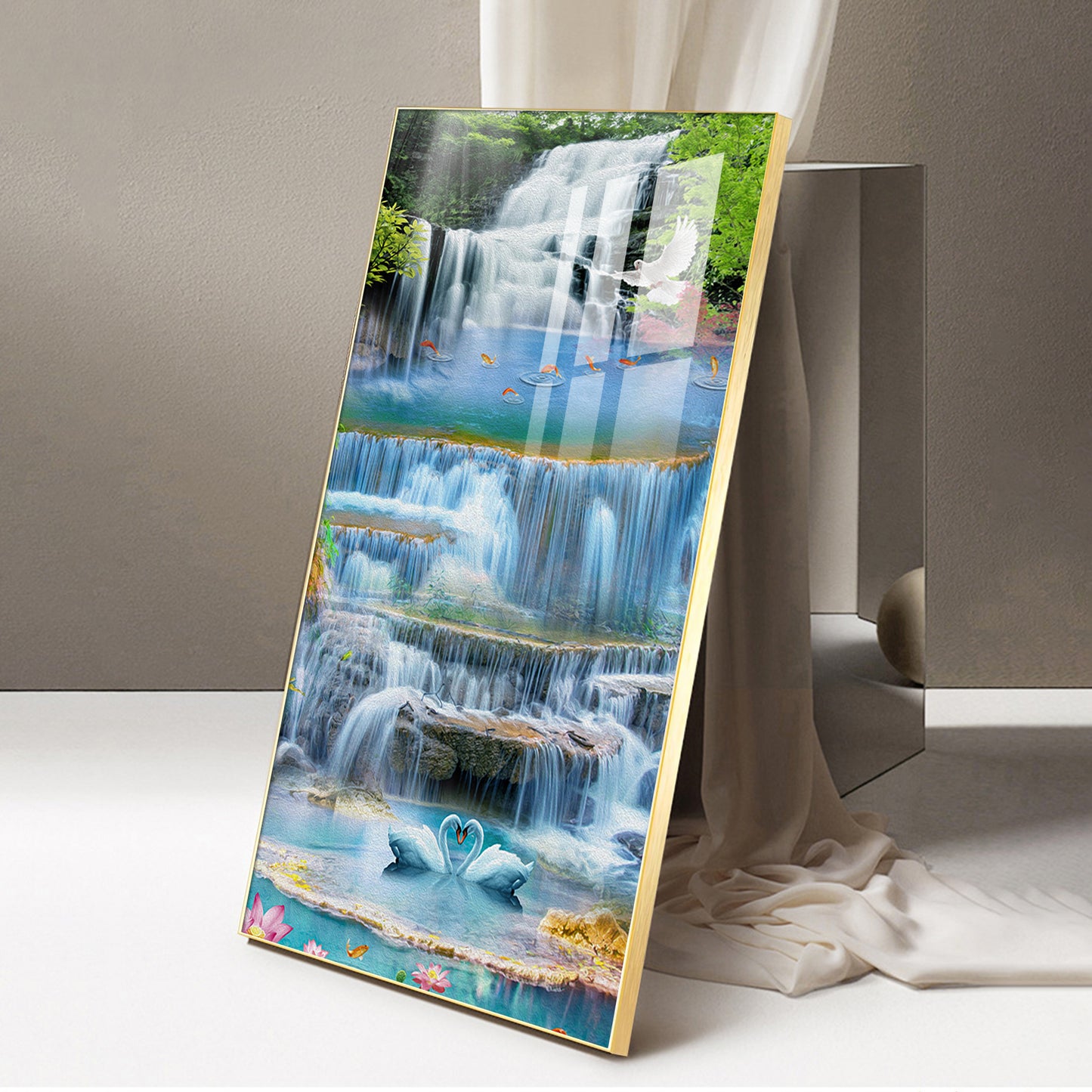 Ethereal Waterscape Glass Finish Vertical Wall Art