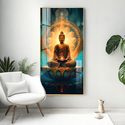 Buddha's Peaceful Retreat Glass Finish Vertical Wall Art