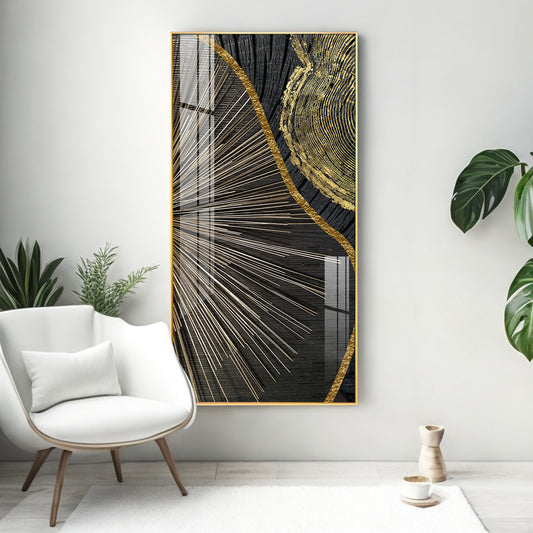 Golden Abyss Glass Finish Vertical Wall Art
